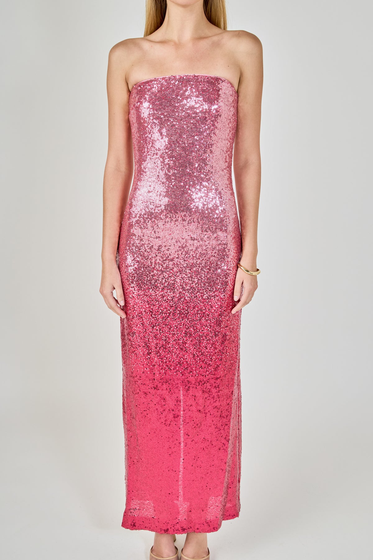 Ombre Sequins Strapless Maxi Dress