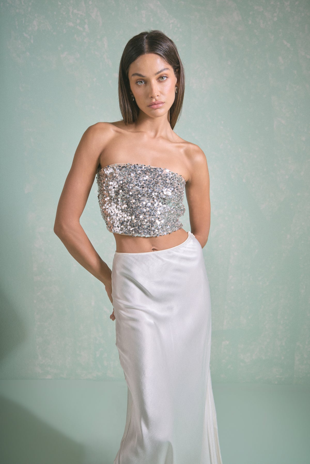 Beaded Sequins Strapless Top