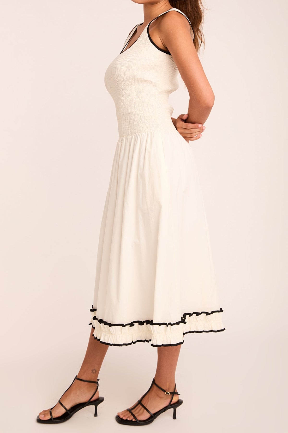 Estelle Drop waist Smocked Bodice Midi Dress