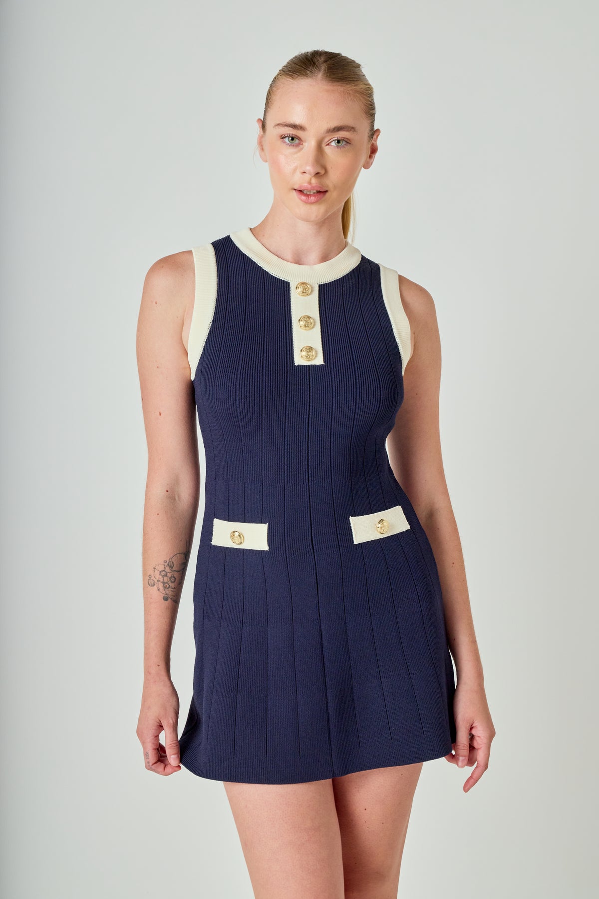 Contrast Knit Mini Dress