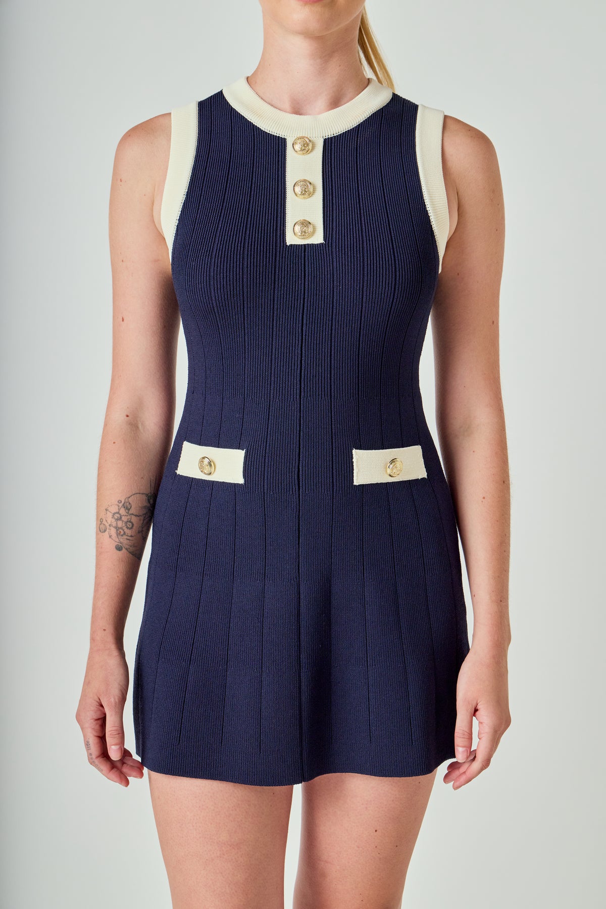 Contrast Knit Mini Dress