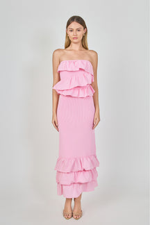 Mixed Media Strapless Fitted Maxi Dress
