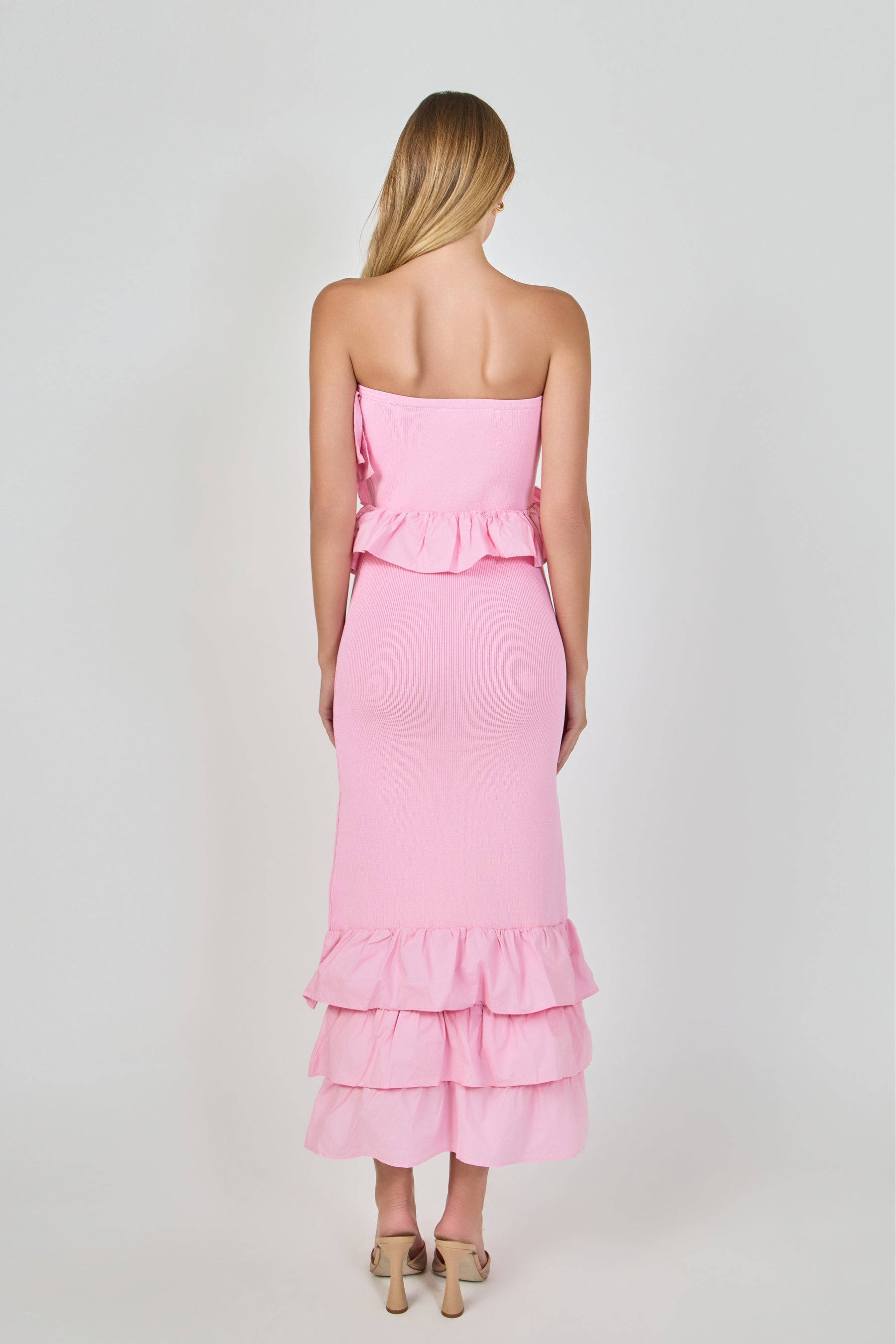 Mixed Media Strapless Fitted Maxi Dress