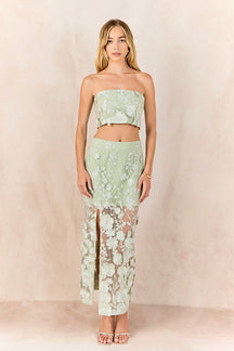 Strapless Floral Embroidered Top