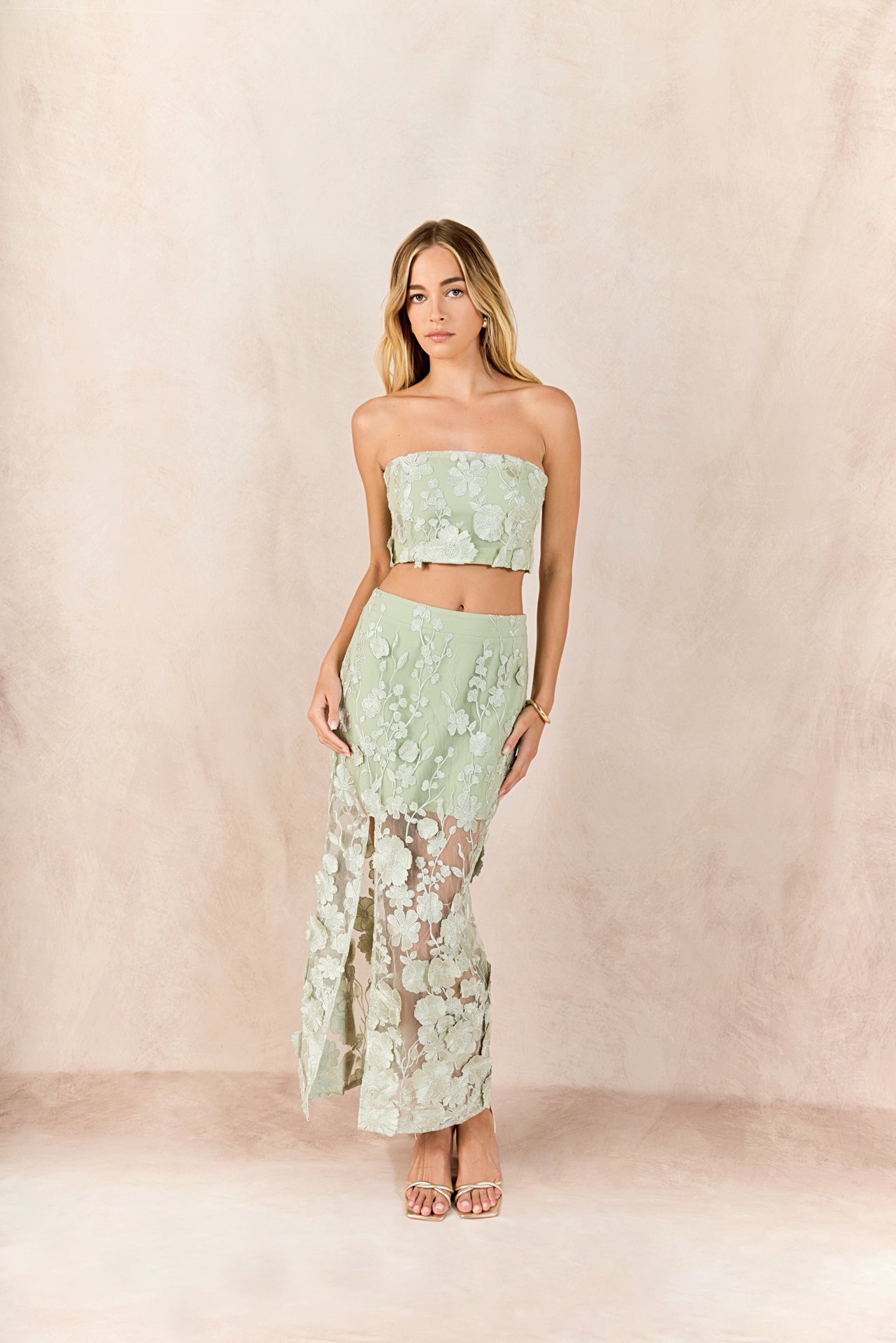 Strapless Floral Embroidered Top