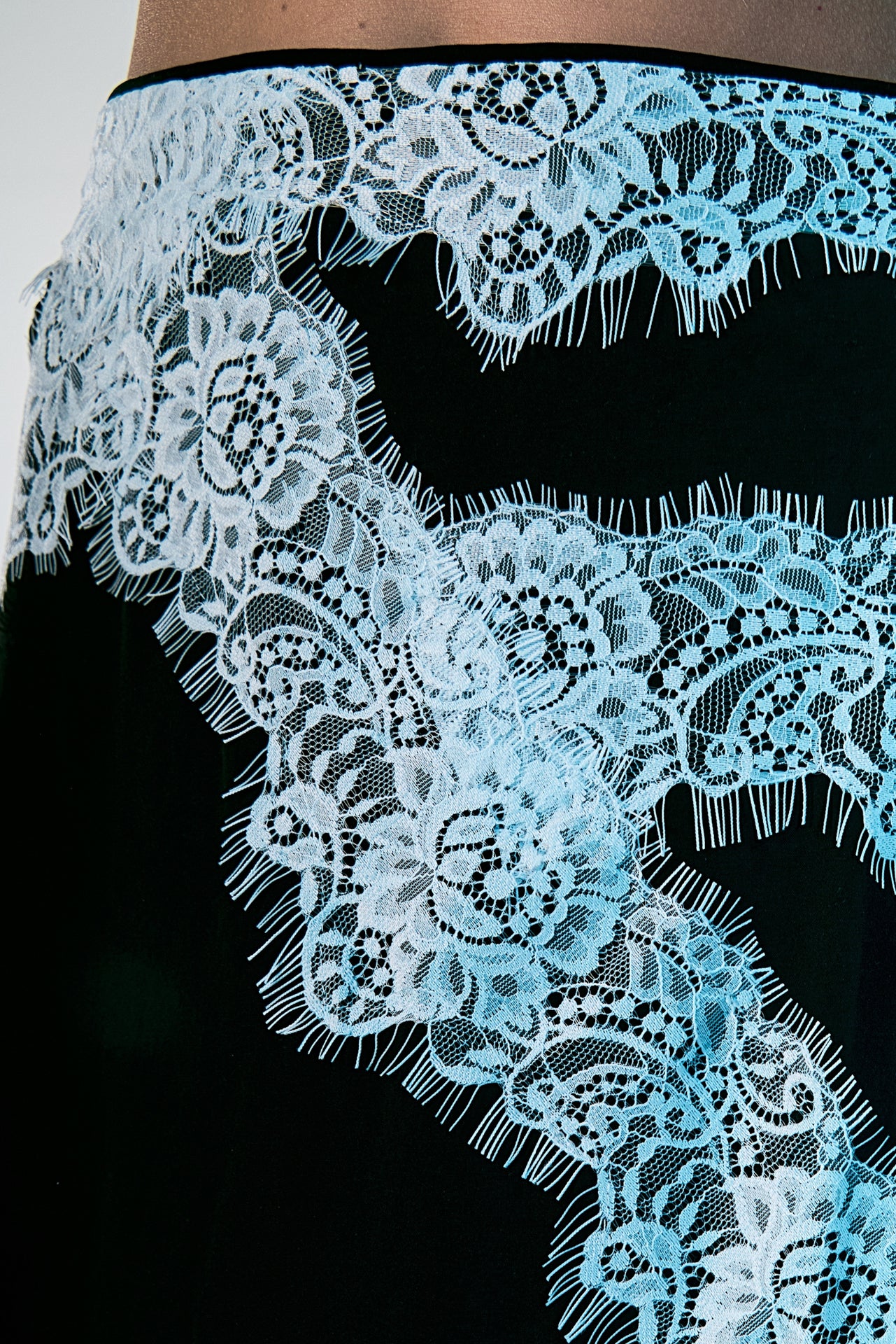 Asymmetrical Lace Trim Midi Skirt