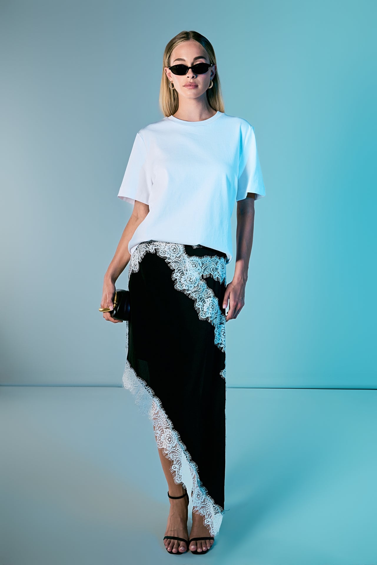 Asymmetrical Lace Trim Midi Skirt