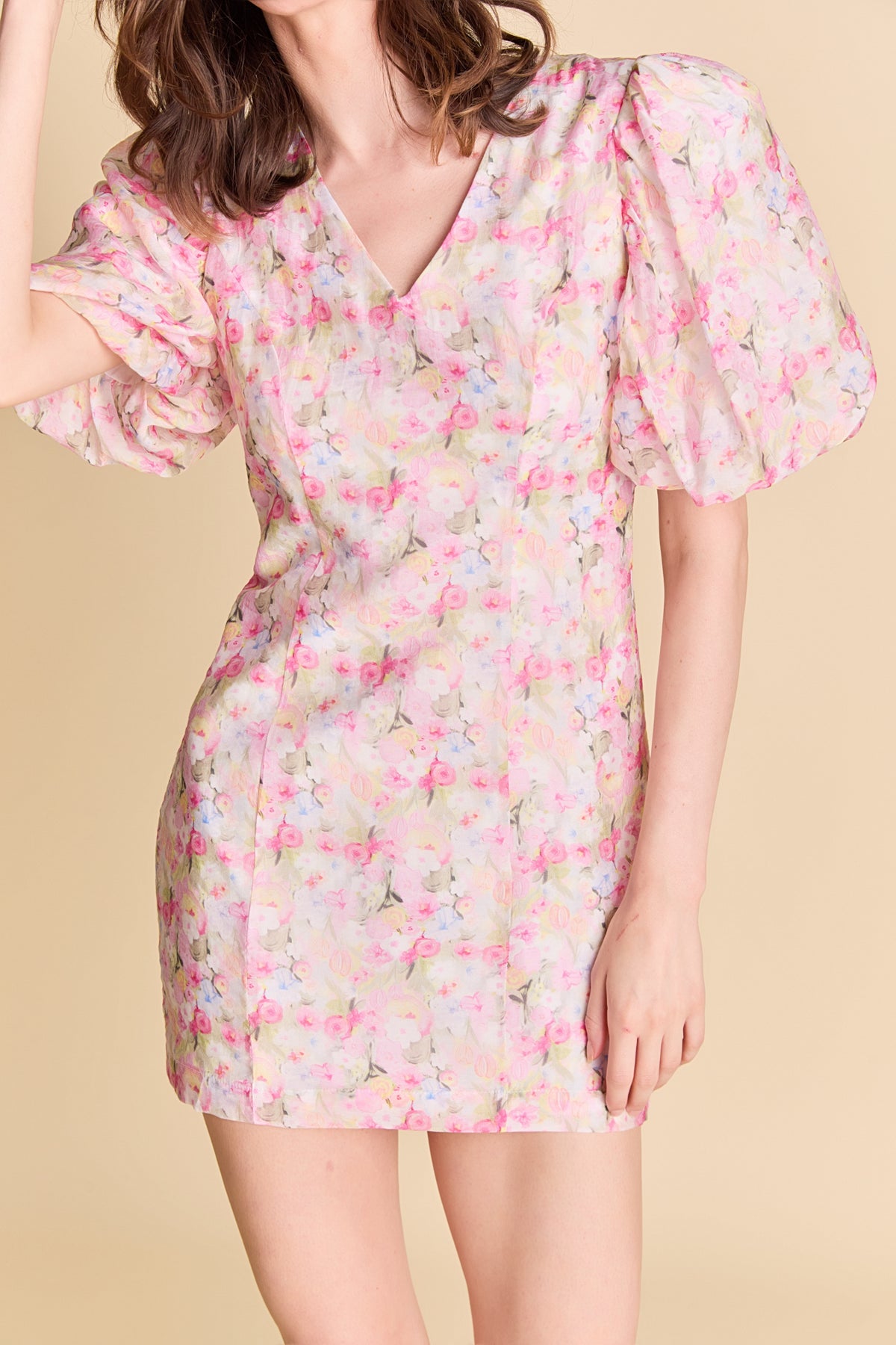 Puff Sleeve Fitted Mini Dress