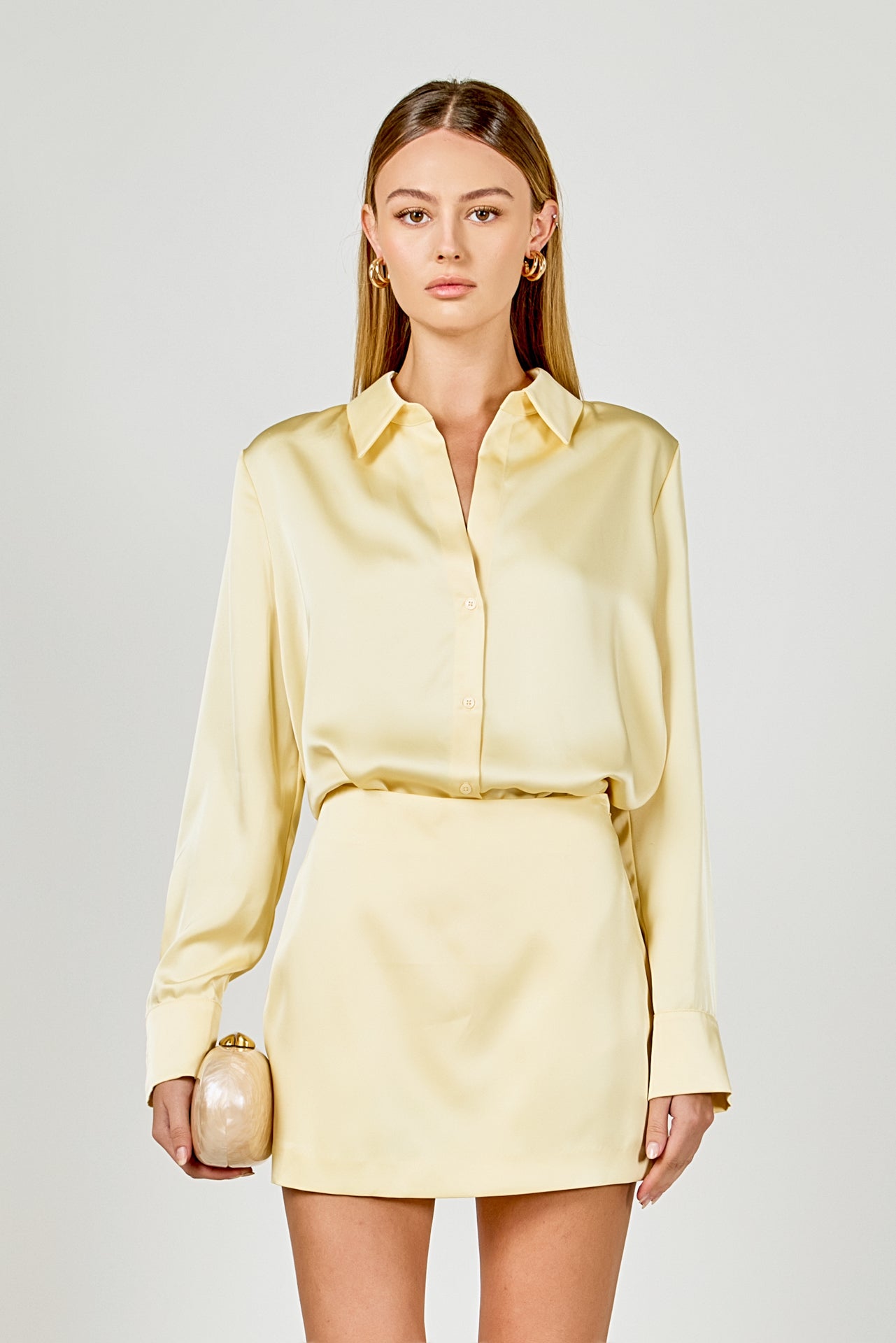 Long Sleeve Button Down Satin Top