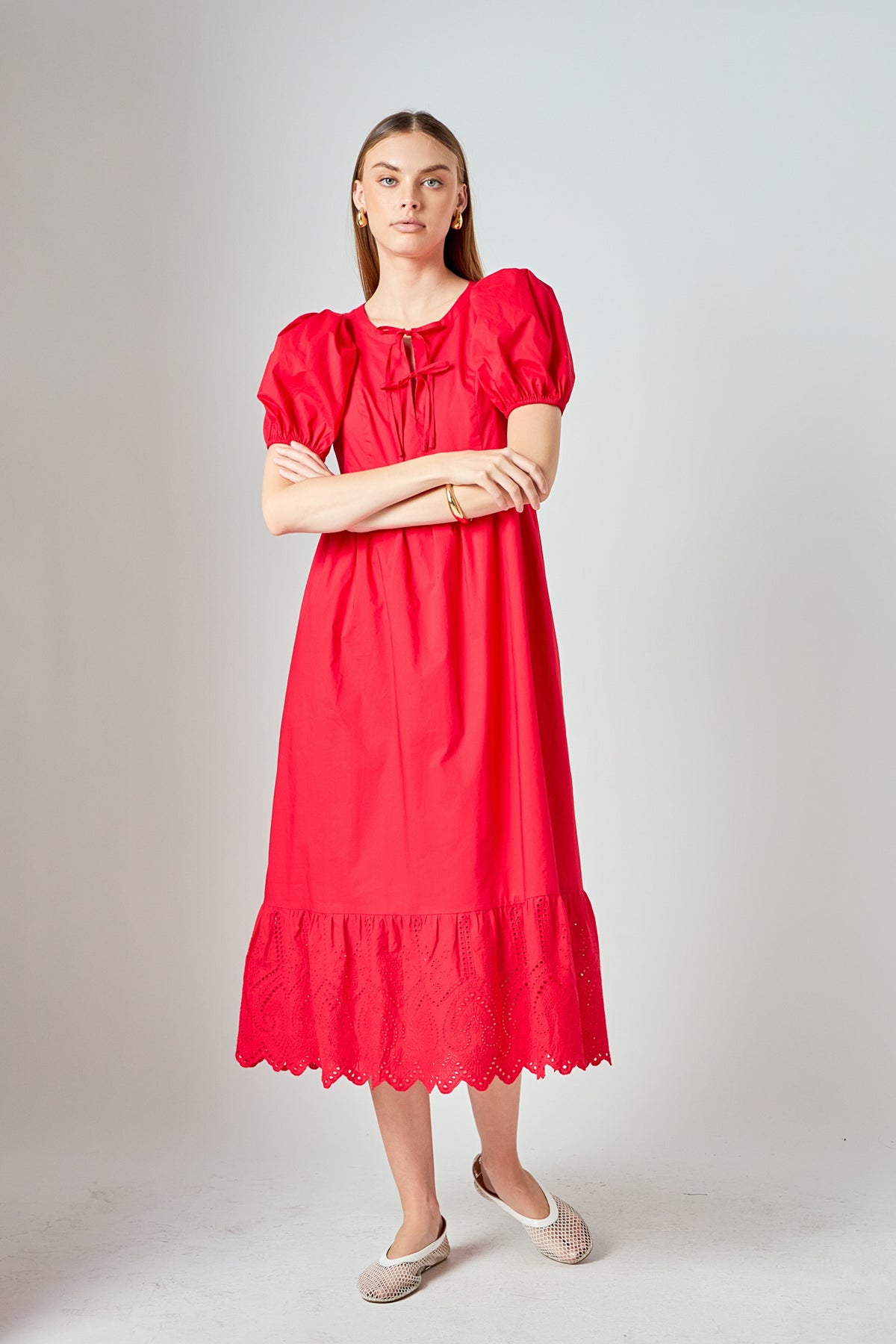 Cotton Eyelet Midi Dress