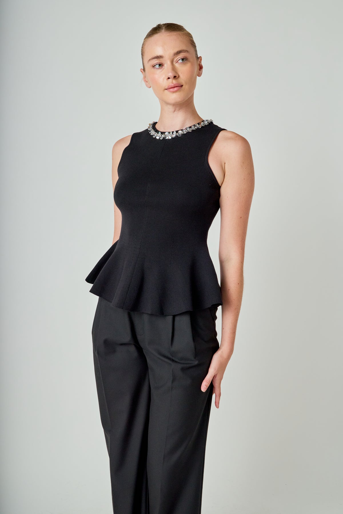 Jewel Trim Peplum Top
