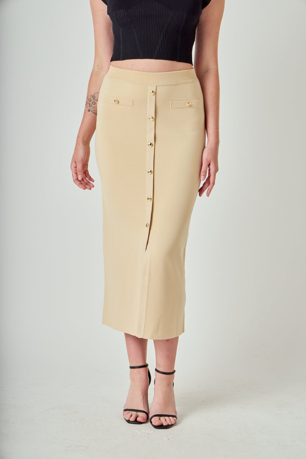 Knit Pocketed A-line Midi Skirt