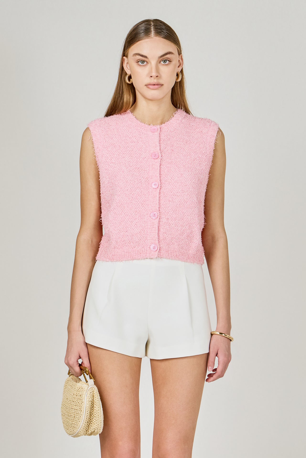 Textured Sleeveless Buttoned Vest Top