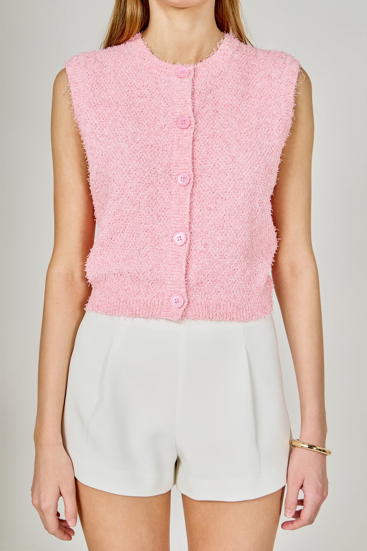 Textured Sleeveless Buttoned Vest Top