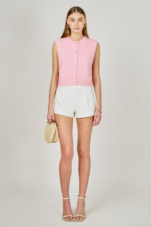 Textured Sleeveless Buttoned Vest Top