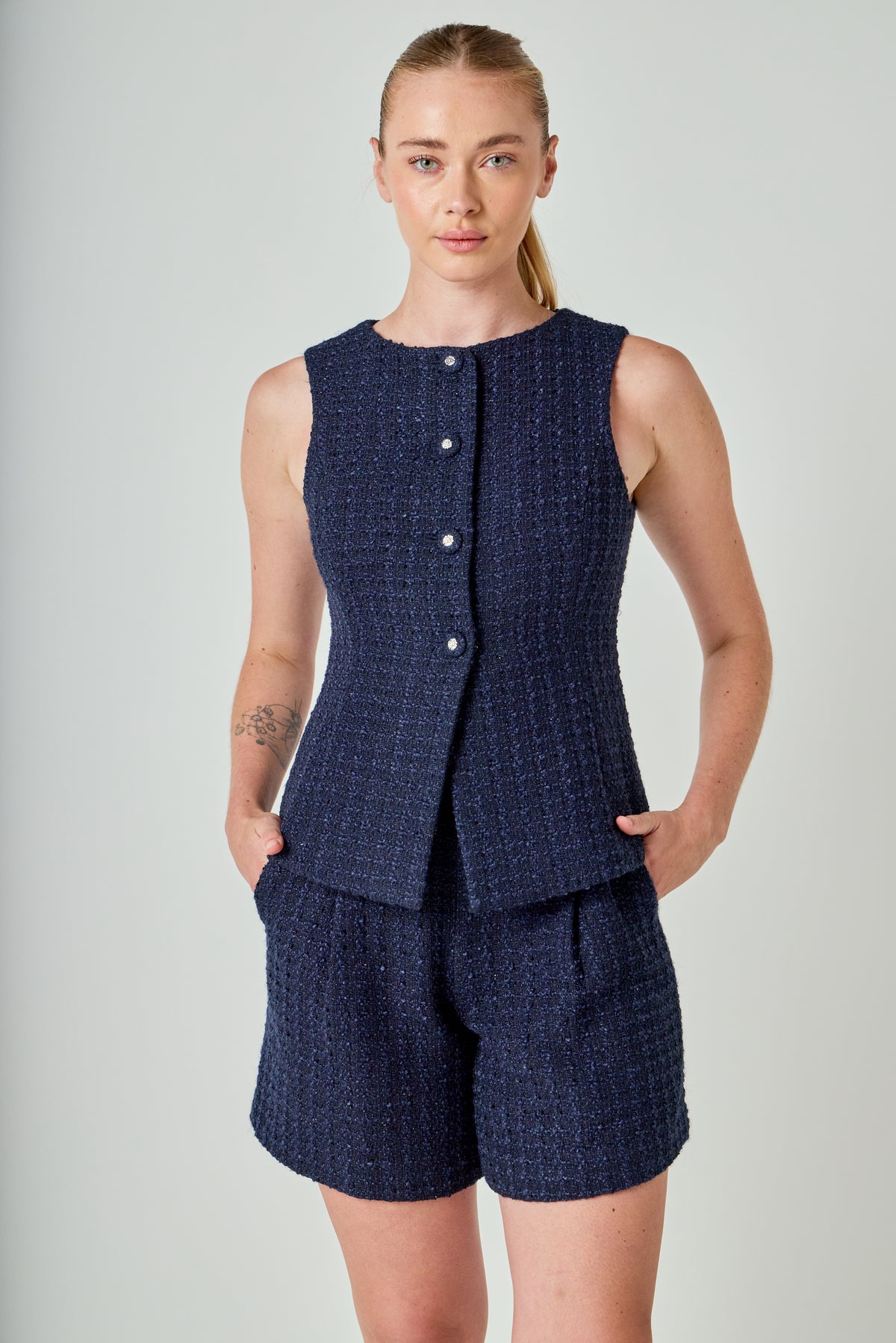 Tweed Buttoned Sleeveless Top