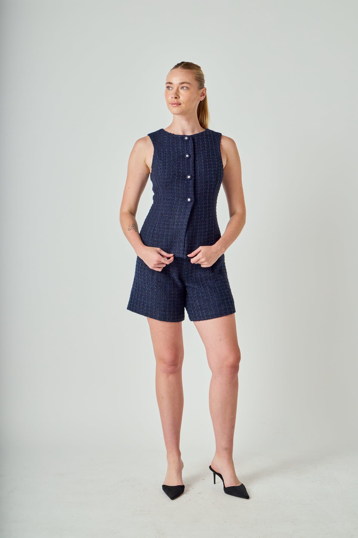 Tweed Buttoned Sleeveless Top