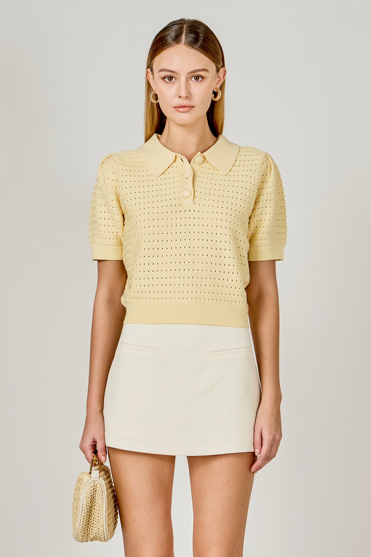 Short Sleeve Jewel Buttoned Sweater Top