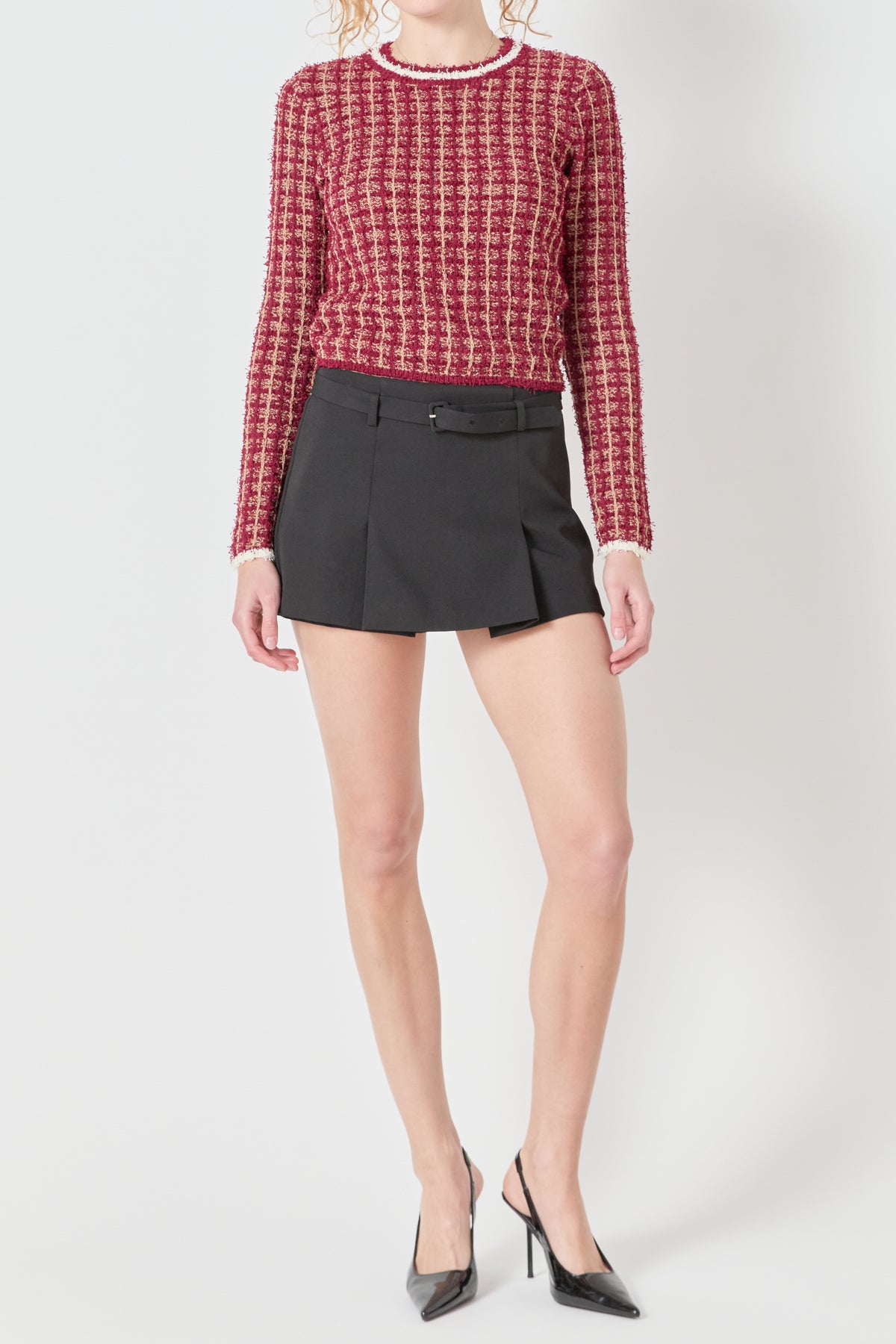 Textured Check Knit Sweater