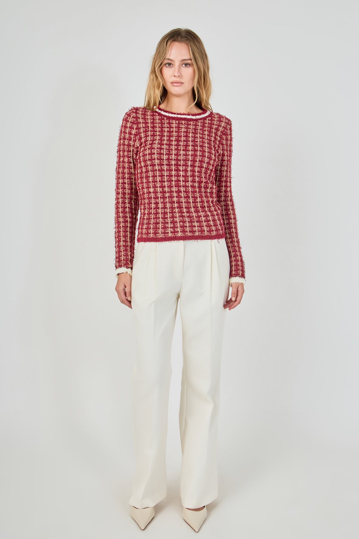 Textured Check Knit Sweater