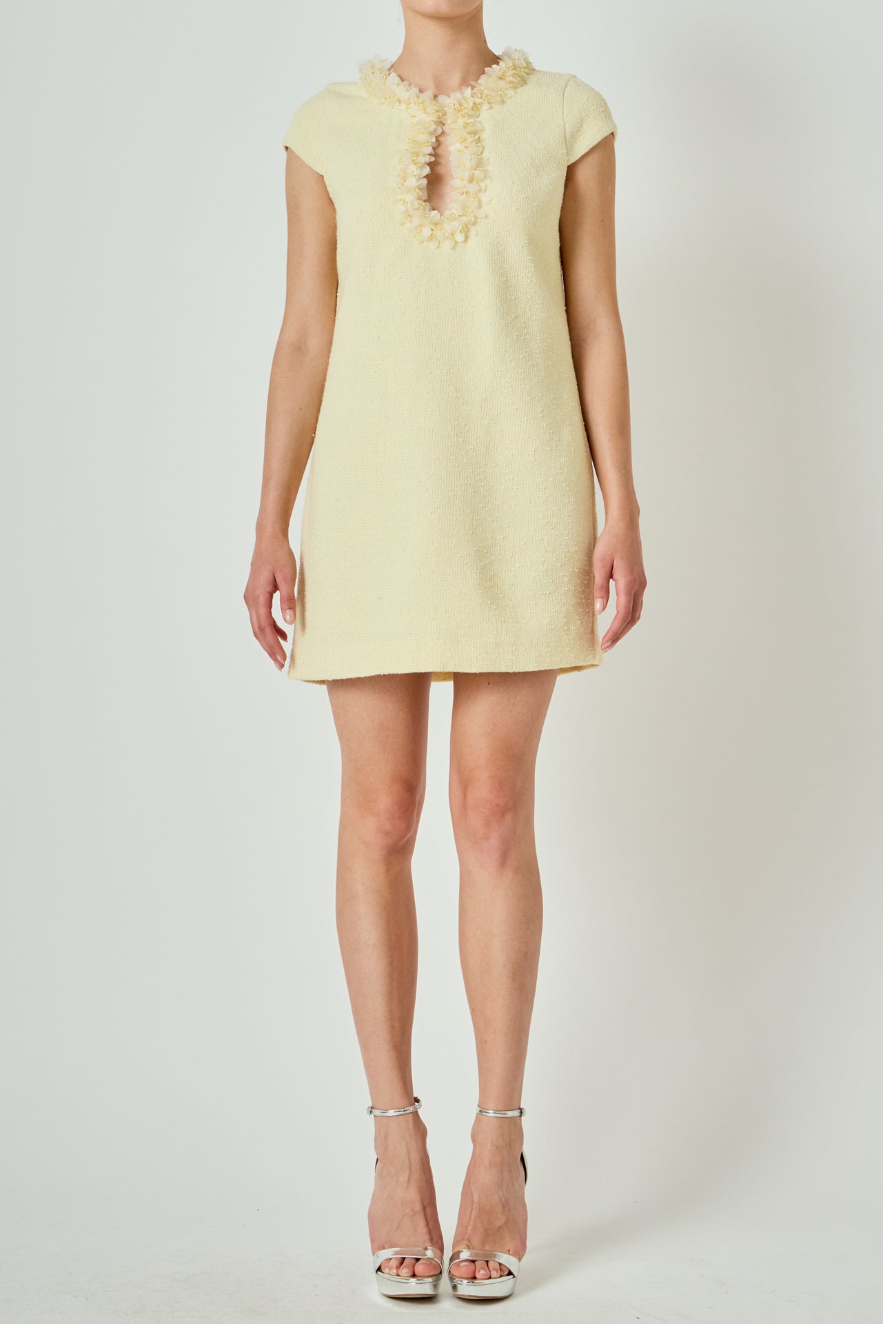 Tweed Mini Dress With Floral Trim