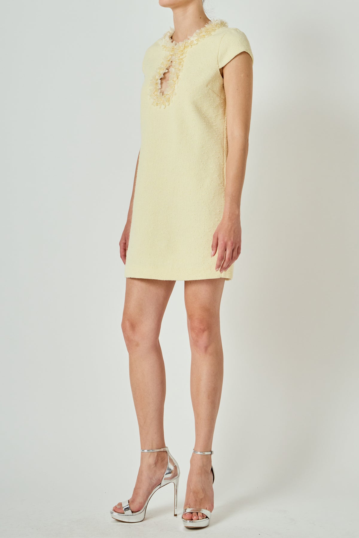 Tweed Mini Dress With Floral Trim