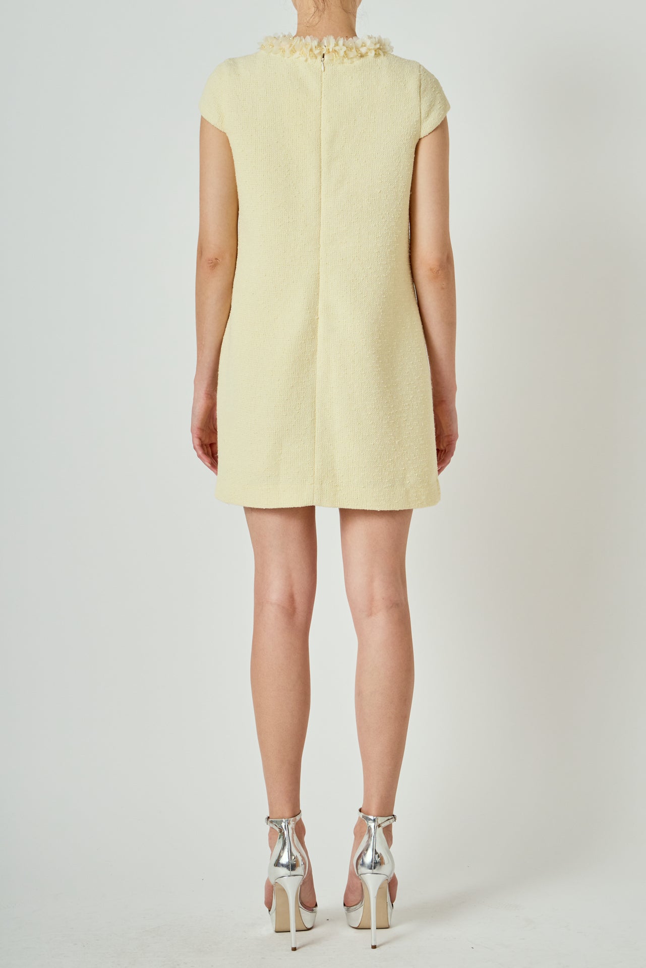 Tweed Mini Dress With Floral Trim