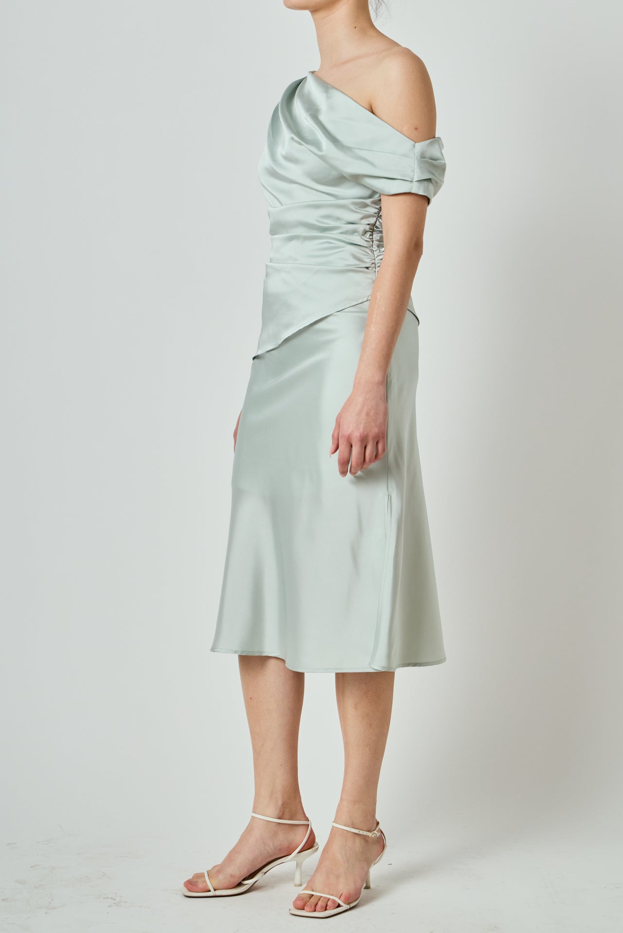 A-Symmetrical Off The Shoulder Satin Top