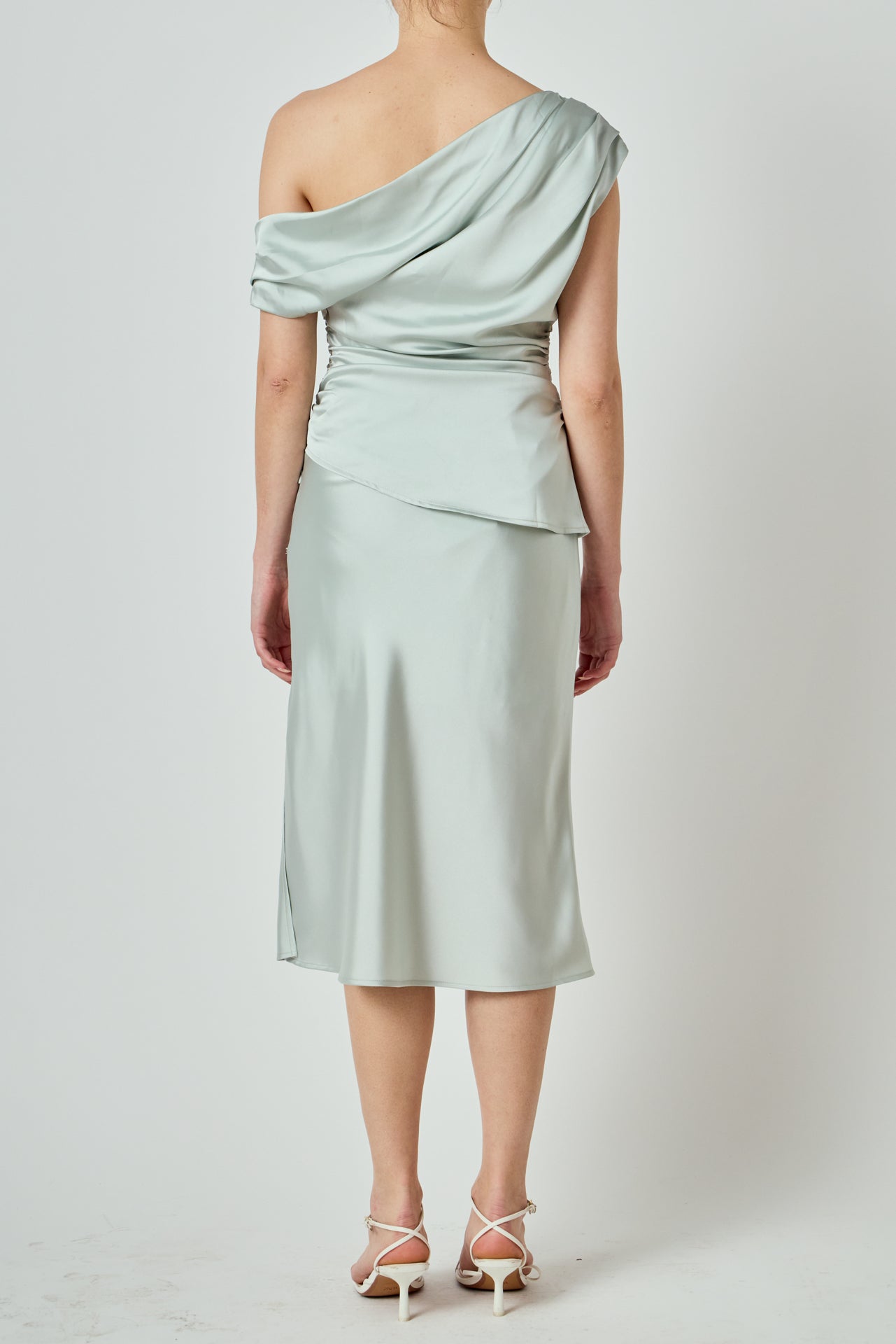 A-Symmetrical Off The Shoulder Satin Top