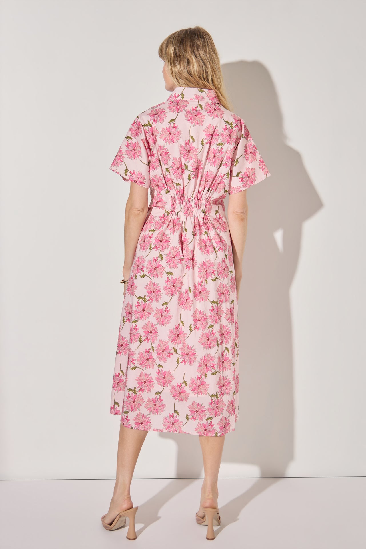 Buttoned Collared Floral Print Midi Dress