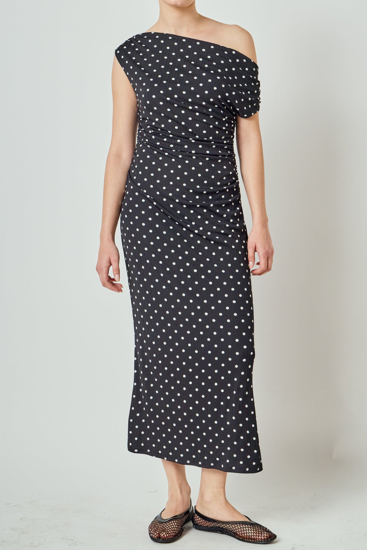 Asymmetrical Polka Dot Midi Dress
