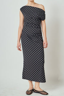 Asymmetrical Polka Dot Midi Dress