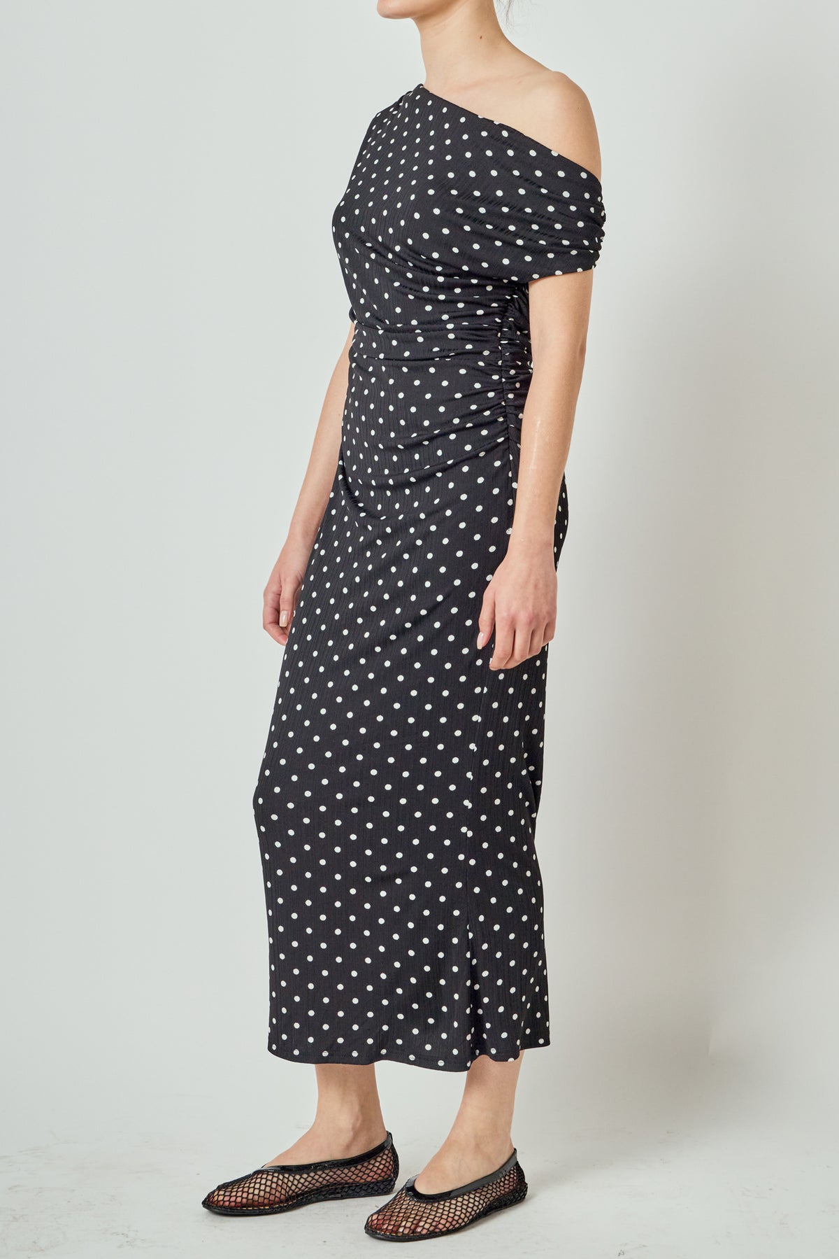 Asymmetrical Polka Dot Midi Dress