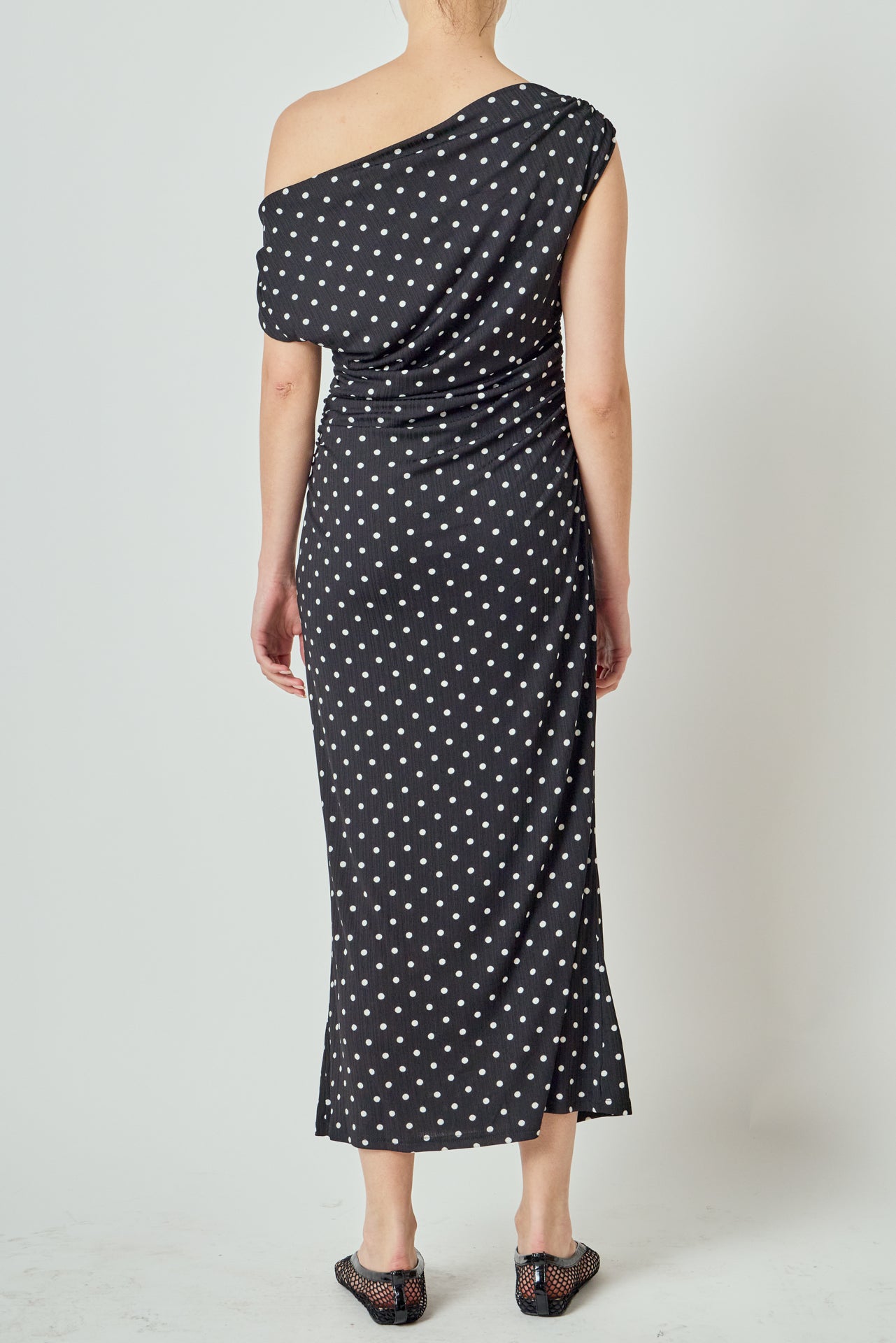 Asymmetrical Polka Dot Midi Dress