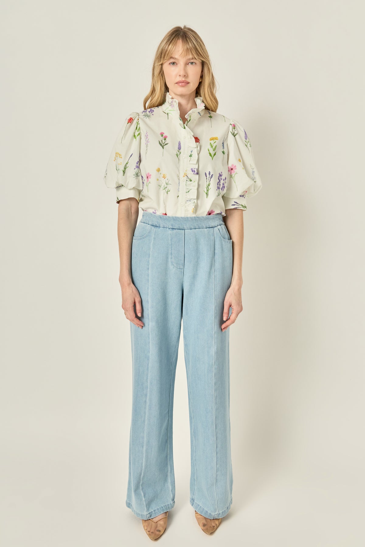 Ruffle Neck Button Down Blouse