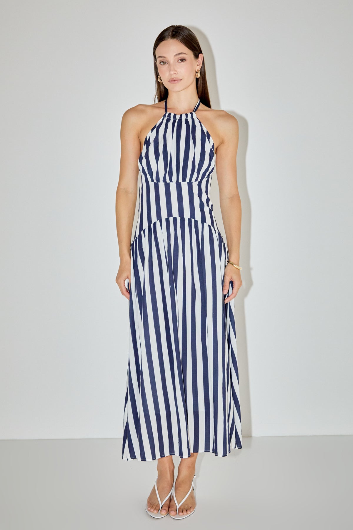 Striped Halter Midi Dress