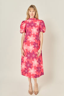 Floral Print Puff Sleeve Maxi Dress