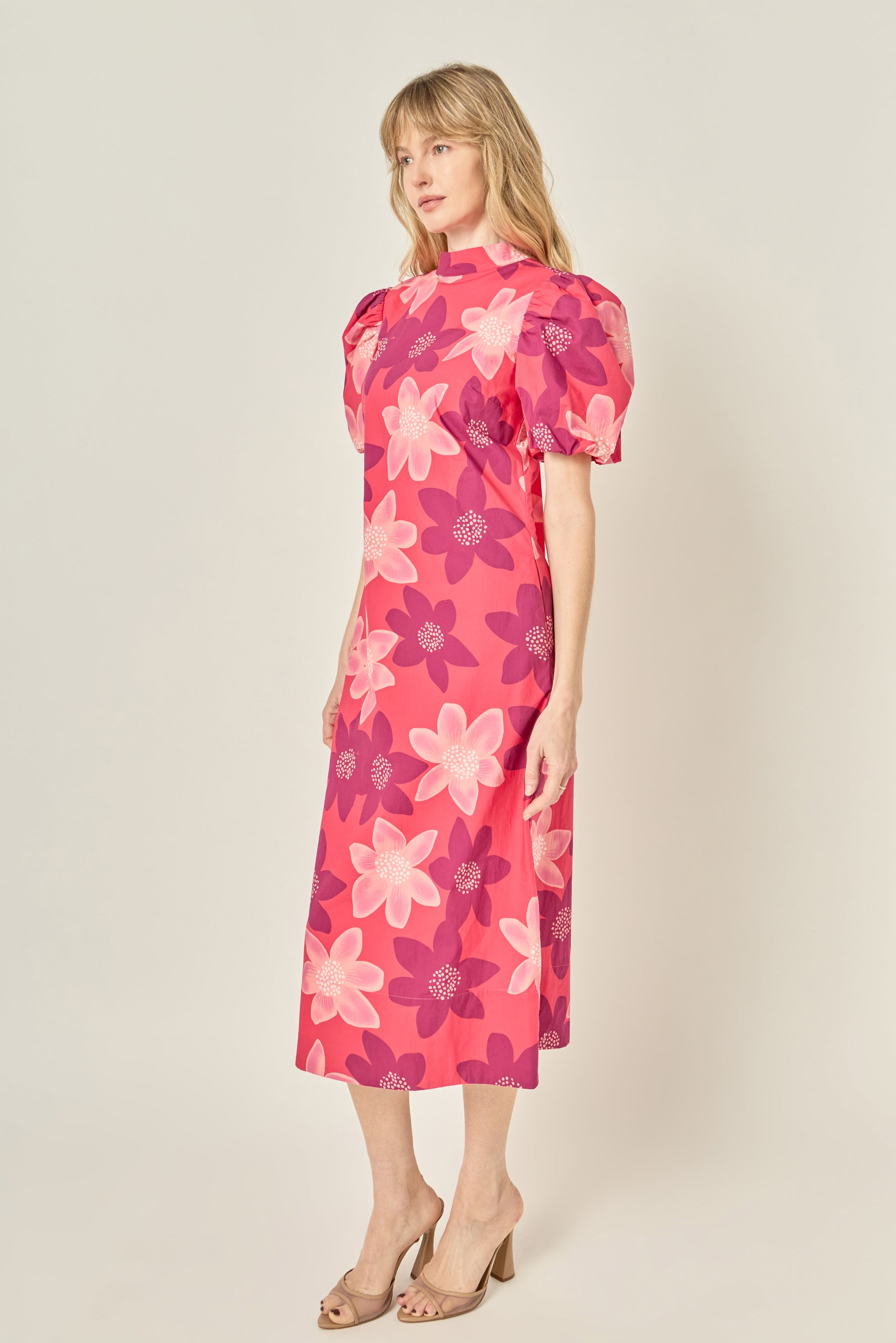 Floral Print Puff Sleeve Maxi Dress