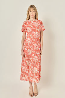 Floral Embroidered Short Sleeve Midi Dress
