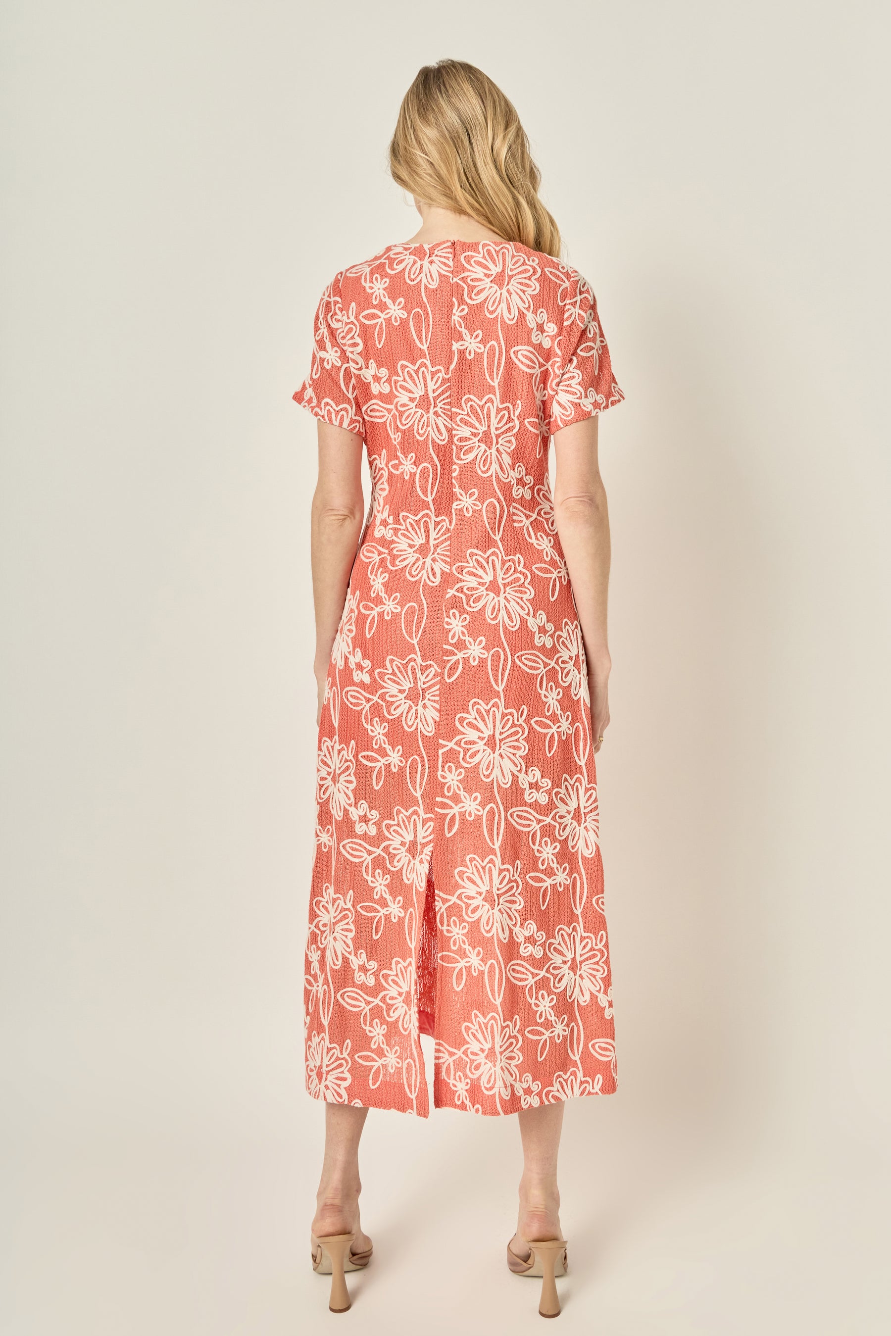 Floral Embroidered Short Sleeve Midi Dress