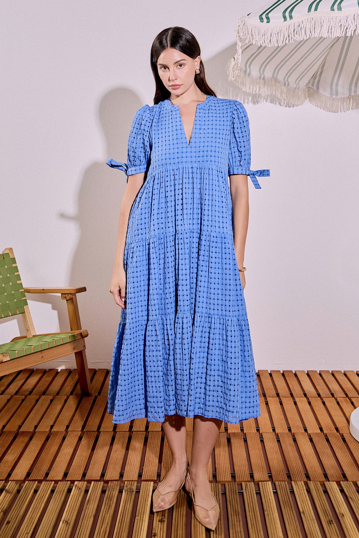Gingham Tiered Midi Dress