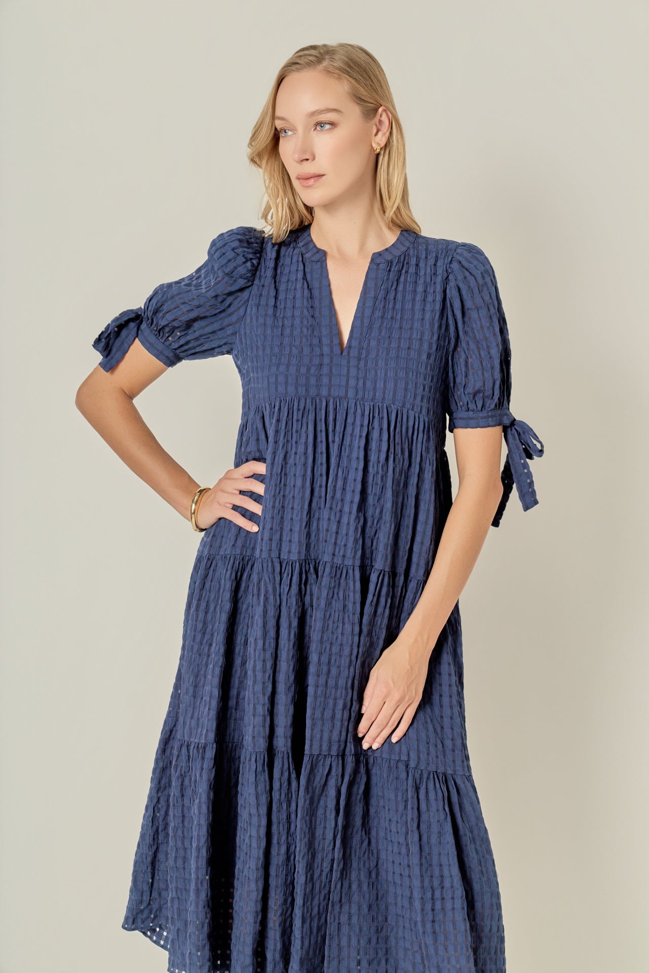 Gingham Tiered Midi Dress