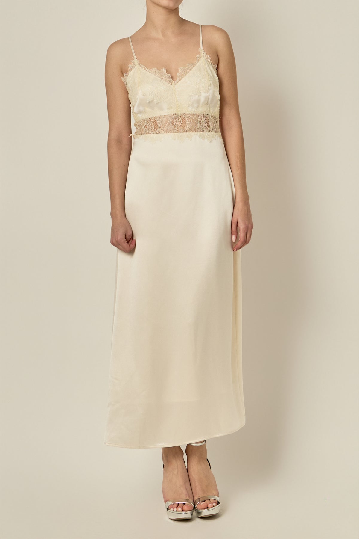 Satin Lace Midi Dress