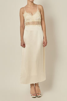 Satin Lace Midi Dress