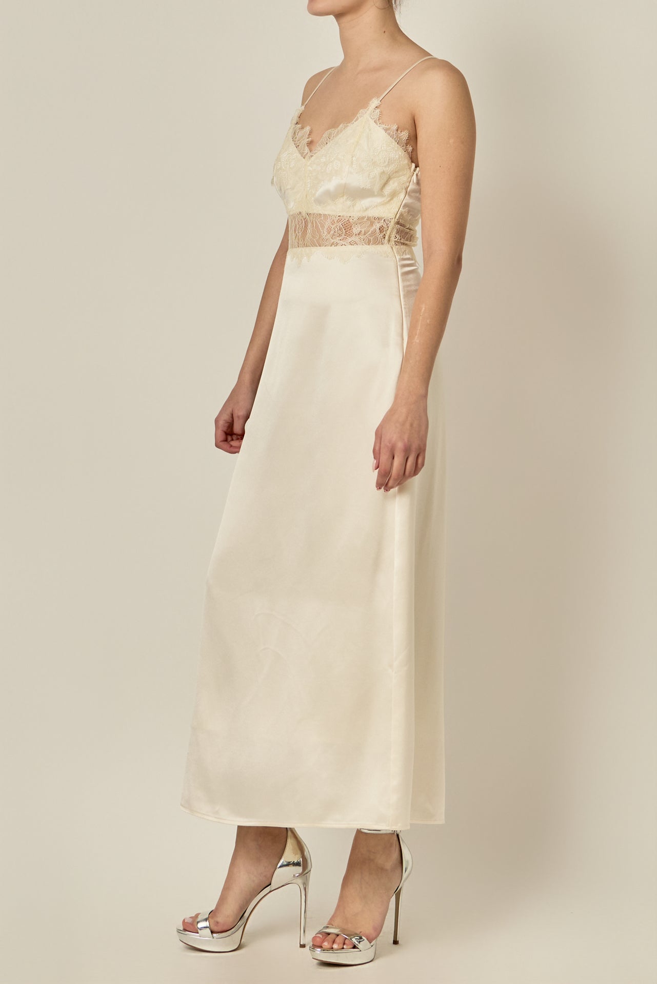 Satin Lace Midi Dress