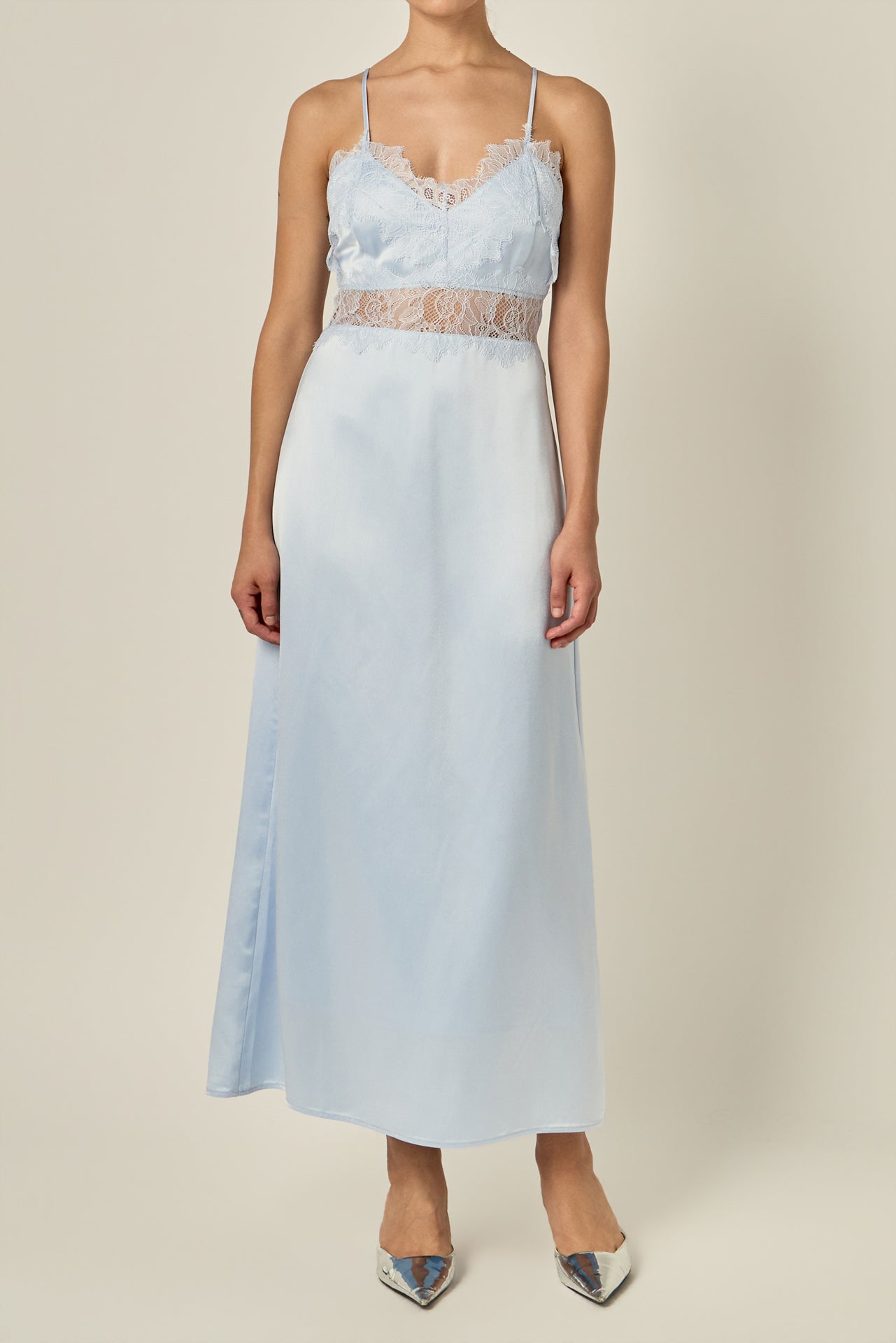 Satin Lace Midi Dress