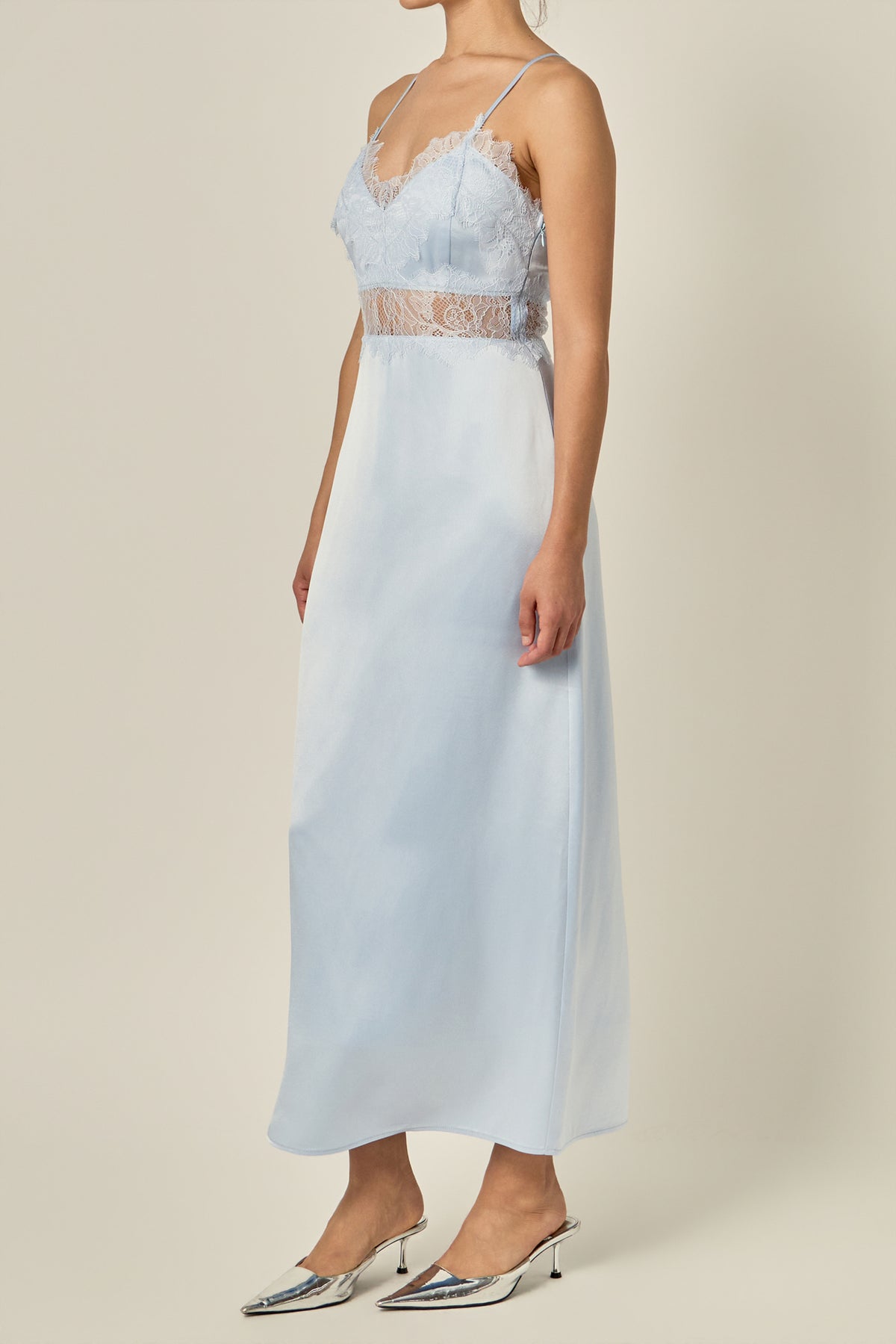 Satin Lace Midi Dress