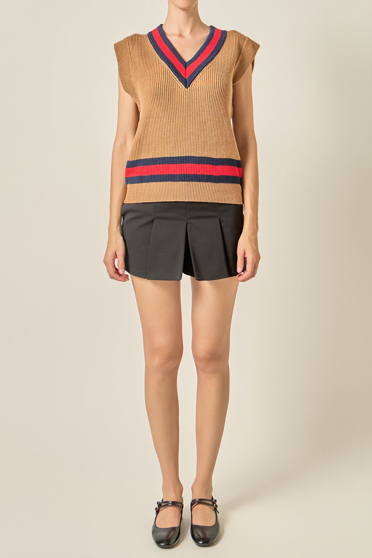 Tipped Rib Knit Sweater Vest