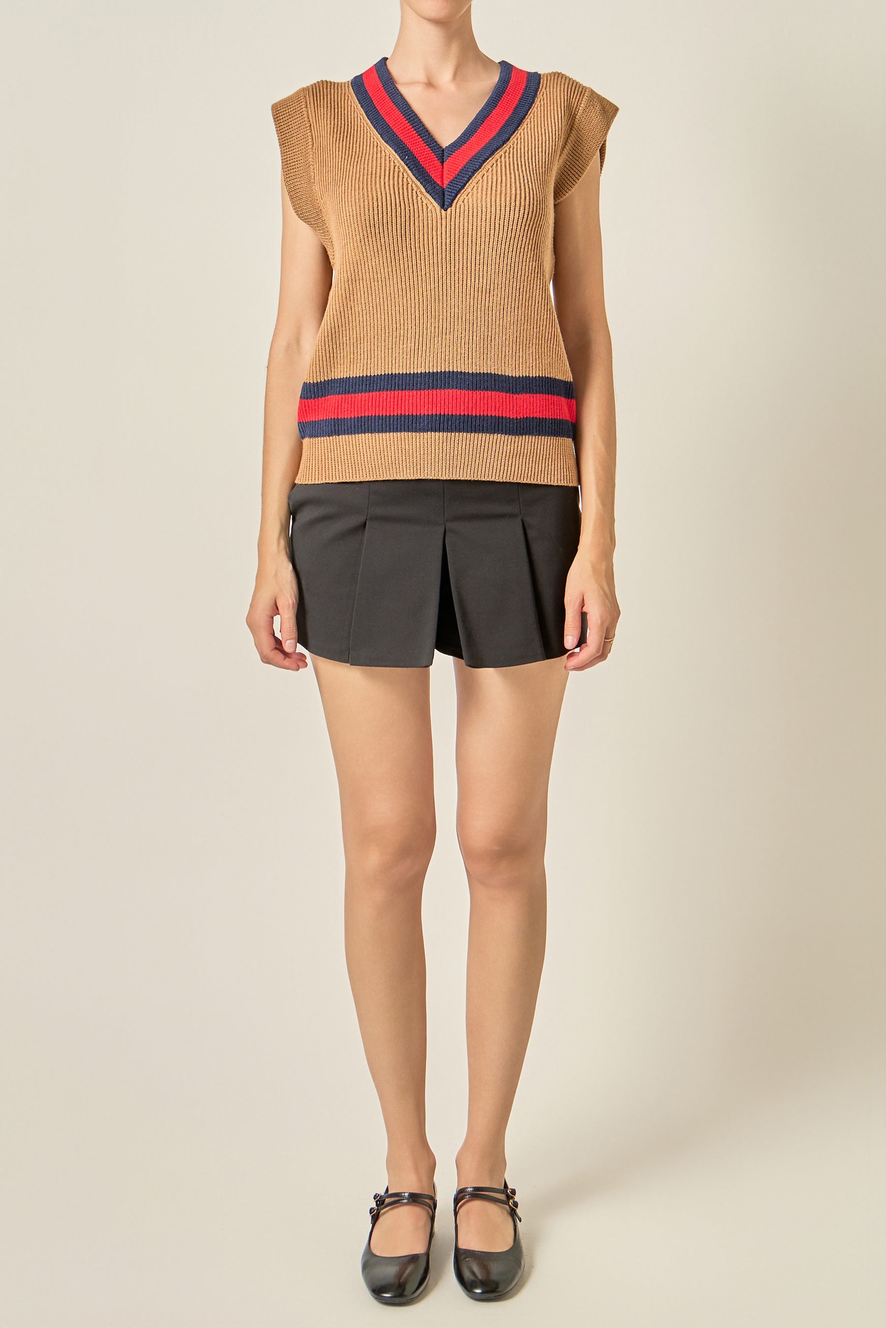 Tipped Rib Knit Sweater Vest