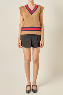 Tipped Rib Knit Sweater Vest